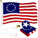 Load image into Gallery viewer, G128 Combo Pack: 5 Ft Tangle Free Aluminum Spinning Flagpole (White) &amp; Betsy Ross Flag 2.5x4 Ft, ToughWeave Series Embroidered 300D Polyester  Pole with Flag Included