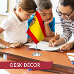 Load image into Gallery viewer, G128 Spain Spanish Deluxe Desk Flag Set  8.5x5.5 In  Printed 300D Polyester, with Silver Dome and Base, 15 Metal Pole, Decorations For Office, Home and Festival Events Celebration