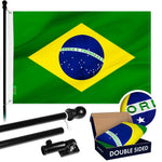 Load image into Gallery viewer, G128 Combo Pack: 6 Ft Tangle Free Aluminum Spinning Flagpole (Black) &amp; Brazil Brazilian Flag 3x5 Ft, Double ToughWeave Series Double Sided Embroidered 210D Polyester  Pole with Flag Included