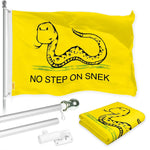Load image into Gallery viewer, G128 Combo Pack: 6 Ft Tangle Free Spinning Flagpole (Silver) &amp; No Step on Snek Cute Cartoon Flag 3x5 Ft Printed 150D Polyester, Brass Grommets (Flag Included) Aluminum Flag Pole