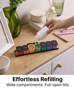 Load image into Gallery viewer, Pill Box 7 Day Weekly Pill Organizer with Magnetic Detachable Compartments 1 Time a Day for Vitamins Supplements Easy Open Lids Color Coded Daily Containers with Easy to Read Day Markings