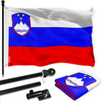 Load image into Gallery viewer, G128 Combo Pack: 6 Ft Tangle Free Spinning Flagpole (Black) &amp; Slovenia Flag 3x5 Ft Printed 150D Polyester, Brass Grommets (Flag Included) Aluminum Flag Pole