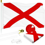 Load image into Gallery viewer, G128 Combo Pack: 6 Ft Tangle Free Aluminum Spinning Flagpole (White) &amp; Alabama AL State Flag 3x5 Ft, ToughWeave Series Embroidered 300D Polyester  Pole with Flag Included