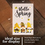 Load image into Gallery viewer, G128 Garden Flag Hello Spring Three Bee Gnomes 12x18 Burlap Fabric