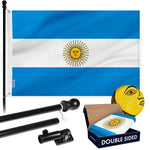 Load image into Gallery viewer, G128 Combo Pack: 6 Ft Tangle Free Aluminum Spinning Flagpole (Black) &amp; Argentina Argentinian Flag 3x5 Ft, Double ToughWeave Series Double Sided Embroidered 210D Polyester  Pole with Flag Included