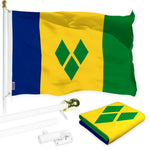 Load image into Gallery viewer, G128 Combo Pack: 6 Ft Tangle Free Aluminum Spinning Flagpole (White) &amp; Saint Vincent and the Grenadines Vincentian Flag  3x5 Ft LiteWeave Pro Series Printed 150D Polyester  Pole with Flag Included