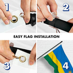 Load image into Gallery viewer, G128 Combo Pack: 6 Ft Tangle Free Aluminum Spinning Flagpole (Black) &amp; Rwanda Rwandan Flag 3x5 Ft, LiteWeave Pro Series Printed 150D Polyester  Pole with Flag Included