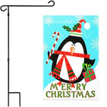 Load image into Gallery viewer, G128 Combo Pack: Garden Flag Stand Black 36x16 Inch &amp; Garden Flag Merry Christmas Penguin with Candy Cane 12x18 Inch