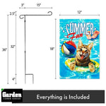 Load image into Gallery viewer, G128 Combo Pack: Garden Flag Stand Black 36x16 Inch &amp; Garden Flag Summer Fun with Cat in Pool 12x18 Inch
