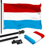 Load image into Gallery viewer, G128 Combo Pack: 6 Ft Tangle Free Aluminum Spinning Flagpole (Black) &amp; Luxembourg Luxembourgers Flag  3x5 Ft LiteWeave Pro Series Printed 150D Polyester  Pole with Flag Included