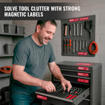 Load image into Gallery viewer, 90 Pcs Magnetic Tool Box Labels 3.5x1 inch Red Magnetic Toolbox Labels for Tool Box Drawers Strong Magnet Toolbox Organizer Chest Pre Printed &amp; Blanked Emblems for Organization Toolbox Emblems
