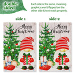 Load image into Gallery viewer, G128 Combo Pack: Garden Flag Stand Black 36 in x 16 in &amp; Garden Flag Merry Christmas Decoration Santa Gnome with Present 12x18 Double Sided Blockout Fabric
