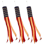 Load image into Gallery viewer, G128 3 Pack: American USA TeaStained Windsock  60 Inch  Embroidered 420D Polyester  Patriotic Decor, Embroidered Design, Indoor/Outdoor, Brass Grommets
