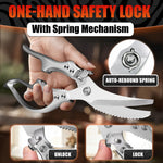 Load image into Gallery viewer, Stainless Steel Poultry Shears Heavy Duty Kitchen Shears for Food with Hardened Blades One Hand Safety Lock Spring Mechanism Dishwasher Safe Chicken Meat Cutting Turkey Fish and Vegetables
