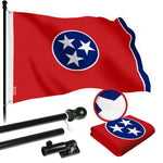 Load image into Gallery viewer, G128 Combo Pack: 6 Ft Tangle Free Spinning Flagpole (Black) &amp; Tennessee Flag 3x5 Ft Embroidered 220GSM Spun Polyester, Brass Grommets (Flag Included) Aluminum Flag Pole