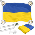 Load image into Gallery viewer, G128 Combo Pack: 6 Ft Tangle Free Aluminum Spinning Flagpole (Silver) &amp; Ukraine Ukrainian Flag 3x5 Ft, LiteWeave Pro Series Printed 150D Polyester, 4 Corner Brass Grommets  Pole with Flag Included