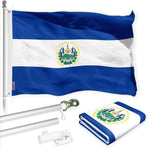 Load image into Gallery viewer, G128 Combo Pack: 6 Ft Tangle Free Spinning Flagpole (Silver) &amp; El Salvador Flag 3x5 Ft Printed 150D Polyester, Brass Grommets (Flag Included) Aluminum Flag Pole