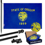 Load image into Gallery viewer, G128  6 Feet Tangle Free Spinning Flagpole (Black) Oregon Double Sided Brass Grommets Embroidered 3x5 ft (Flag Included) Aluminum Flag Pole