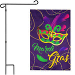 Load image into Gallery viewer, Combo Pack Garden Flag Stand Black 36x16 in and Garden Flag 12x18 in Mardi Gras