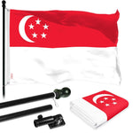 Load image into Gallery viewer, G128 Combo Pack: 6 Ft Tangle Free Aluminum Spinning Flagpole (Black) &amp; Singapore Singaporean Flag 3x5 Ft, LiteWeave Pro Series Printed 150D Polyester  Pole with Flag Included