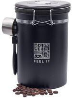 Load image into Gallery viewer, Stainless Steel Coffee Canister 21oz Airtight Kitchen Food Storage Container with Date Tracker CO2 Release Valve and Measuring Scoop For Ground Coffee Beans Tea Sugar Large (Black)