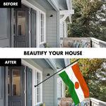 Load image into Gallery viewer, G128 Combo Pack: 6 Ft Tangle Free Aluminum Spinning Flagpole (Black) &amp; Niger Nigerien Flag  3x5 Ft LiteWeave Pro Series Printed 150D Polyester  Pole with Flag Included