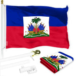 Load image into Gallery viewer, G128 Combo Pack: 6 Ft Tangle Free Spinning Flagpole (White) &amp; Haiti Flag 3x5 Ft Printed 150D Polyester, Brass Grommets (Flag Included) Aluminum Flag Pole