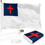 Load image into Gallery viewer, G128 Combo Pack: 5 Ft Tangle Free Aluminum Spinning Flagpole (White) &amp; Christian Flag 2x3 Ft, LiteWeave Pro Series Printed 150D Polyester  Pole with Flag Included