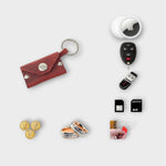 Load image into Gallery viewer, Full Grain Leather Keychain Coin Holder for Man and Women Airtag Wallet &amp; More Snap Purse Key Ring (Burgundy Red)