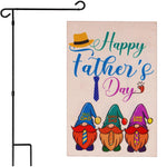 Load image into Gallery viewer, G128 Combo Pack: Garden Flag Stand Black 36 in x 16 in &amp; Garden Flag Happy Father's Day Decoration Three Gnome Fathers 12x18 DoubleSided Burlap Fabric