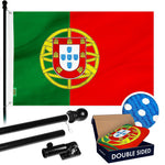 Load image into Gallery viewer, G128 Combo Pack: 6 Ft Tangle Free Aluminum Spinning Flagpole (Black) &amp; Portugal Portuguese Flag 3x5 Ft, Double ToughWeave Series Double Sided Embroidered 210D Polyester  Pole with Flag Included