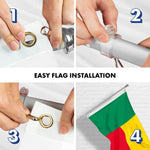 Load image into Gallery viewer, G128 Combo Pack: 6 Ft Tangle Free Aluminum Spinning Flagpole (Silver) &amp; Benin Beninese Flag 3x5 Ft, LiteWeave Pro Series Printed 150D Polyester  Pole with Flag Included
