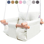 Load image into Gallery viewer, Canvas Baby Swing Wooden Hanging Swing Seat Chair with Safety Belt Durable Baby Swing Chair Outdoor and Indoor Swing for Kids Mounting Hardware Included Ivory