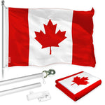Load image into Gallery viewer, G128 Combo Pack: 5 Ft Tangle Free Aluminum Spinning Flagpole (Silver) &amp; Canada Canadian Flag 2x3 Ft, LiteWeave Pro Series Printed 150D Polyester  Pole with Flag Included