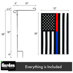 Load image into Gallery viewer, Combo Pack: Garden Flag Stand Black 36x16 Inch &amp; Garden Flag Thin Blue and Red Line 12x18 Inch