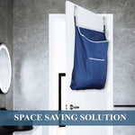 Load image into Gallery viewer, Fine Living Co. Large Hanging Laundry Hamper with Over Door Hooks &amp; Adhesive Durable Space Saving Laundry Bag with Zipper and Wide Open Top Hanging Dorm Laundry Hamper (Navy Blue XL)