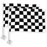 Load image into Gallery viewer, G128 2 Pack: Checkered Car Flag  11x17 In  Double LiteWeave Pro Series Double Sided Printed 150D Polyester  Flagpole Included  Perfect for Festival Celebrations, Parades