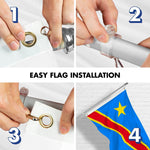 Load image into Gallery viewer, G128 Combo Pack: 6 Ft Tangle Free Spinning Flagpole (Silver) &amp; Democratic Republic of the Congo Flag 3x5 Ft Printed 150D Polyester, Brass Grommets (Flag Included) Aluminum Flag Pole