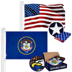Load image into Gallery viewer, G128 Combo Pack: USA American Flag 3x5 Ft Embroidered Stars &amp; Utah State Flag 3x5 Ft Embroidered Double Sided 2ply