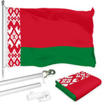 Load image into Gallery viewer, G128 Combo Pack: 6 Ft Tangle Free Aluminum Spinning Flagpole (Silver) &amp; Belarus Belarusian Flag 3x5 Ft, LiteWeave Pro Series Printed 150D Polyester  Pole with Flag Included