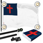 Load image into Gallery viewer, G128 Combo Pack: 6 Ft Tangle Free Aluminum Spinning Flagpole (Black) &amp; Christian Flag 3x5 Ft, LiteWeave Pro Series Printed 150D Polyester, 4 Corner Brass Grommets  Pole with Flag Included