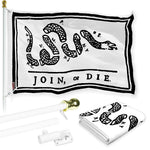Load image into Gallery viewer, G128 Combo Pack: Flag Pole 6 FT White Tangle Free &amp; Join or Die White Flag 3x5 FT Brass Grommets Printed Polyester (Flag Included) Aluminum Flag Pole