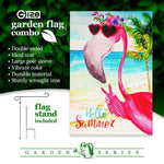Load image into Gallery viewer, G128 Combo Pack: Garden Flag Stand Black 36 in x 16 in &amp; Garden Flag Summer Decoration Peace Sign Flamingo 12x18 DoubleSided Blockout Fabric