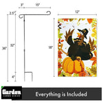 Load image into Gallery viewer, G128 Combo Pack: Garden Flag Stand Black 36x16 Inch &amp; Garden Flag Pilgrim Turkey with Pumpkin 12x18 Inch