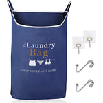 Load image into Gallery viewer, Fine Living Co. Large Hanging Laundry Hamper with Over Door Hooks &amp; Adhesive Durable Space Saving Laundry Bag with Zipper and Wide Open Top Hanging Dorm Laundry Hamper (Navy Blue with Print XL)