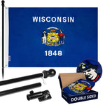 Load image into Gallery viewer, G128  6 Feet Tangle Free Spinning Flagpole (Black) Wisconsin Double Sided Brass Grommets Embroidered 3x5 ft (Flag Included) Aluminum Flag Pole