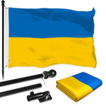 Load image into Gallery viewer, G128 Flag Pole 6FT Black Tangle Free &amp; Ukraine Ukrainian Flag 3x5 Ft Combo Printed 150D Polyester