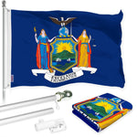 Load image into Gallery viewer, G128 Combo Pack: 6 Ft Tangle Free Aluminum Spinning Flagpole (Silver) &amp; New York NY State Flag 3x5 Ft, LiteWeave Pro Series Printed 300D Polyester  Pole with Flag Included