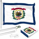 Load image into Gallery viewer, G128 Combo Pack: 6 Ft Tangle Free Spinning Flagpole (Silver) &amp; West Virginia Flag 3x5 Ft Printed 150D Polyester, Brass Grommets (Flag Included) Aluminum Flag Pole
