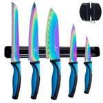 Load image into Gallery viewer, Kitchen Knife Set Kit 5 Dishwasher Safe Colorful Knives with Sharpener Blue